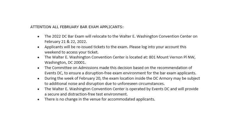 The DC Bar Exam Will Now be Administered at the Walter E. Washington Convention on Tuesday ...